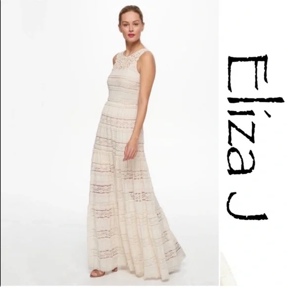 ELIZA J Ivory Lace Maxi Dress size 2P NEW